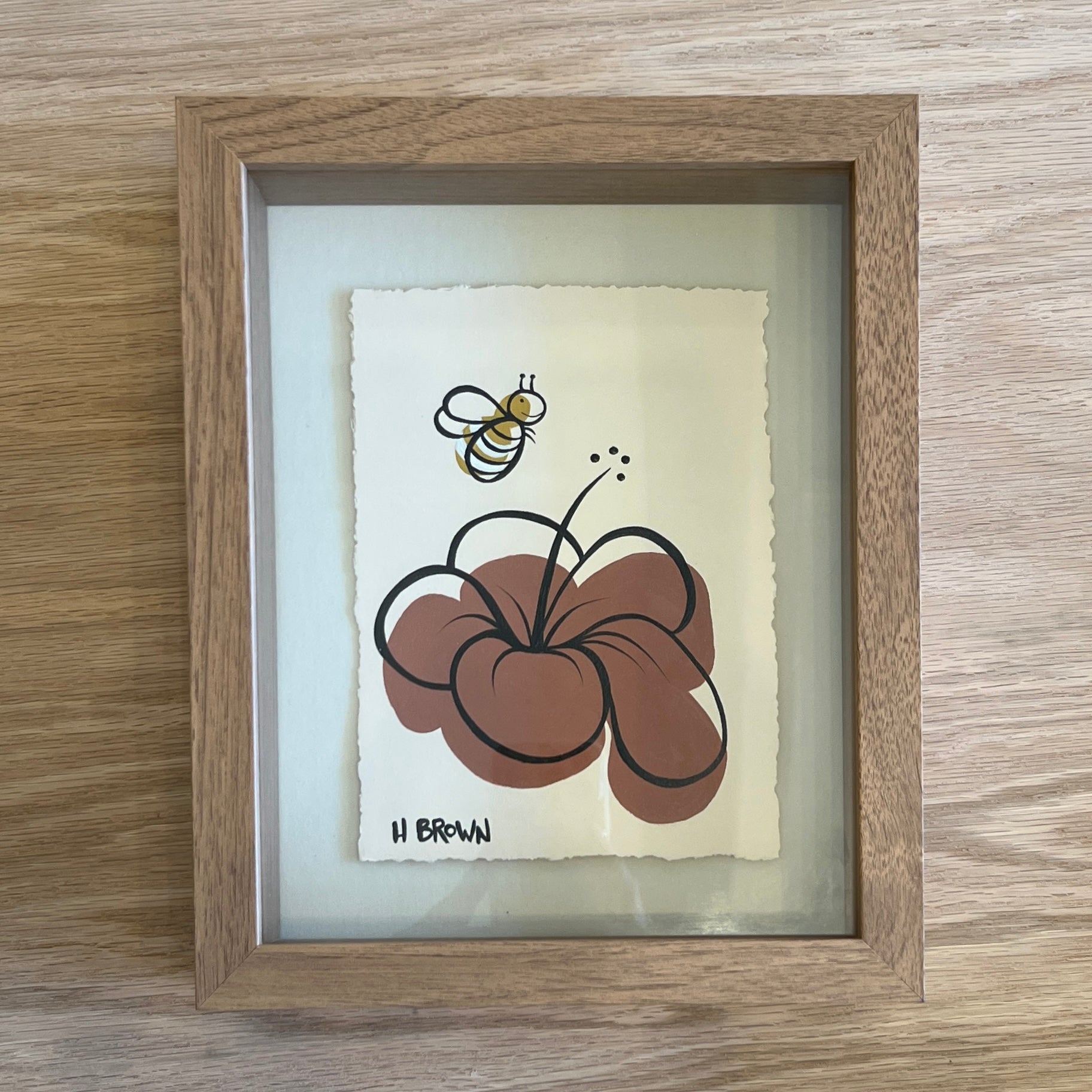 Framed Original on Paper Study #2726 - Bee&Hibiscus